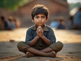 photo of emotional dynamic pose Indian kid in school AI Generative