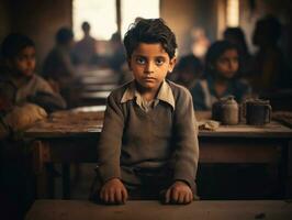 photo of emotional dynamic pose Indian kid in school AI Generative