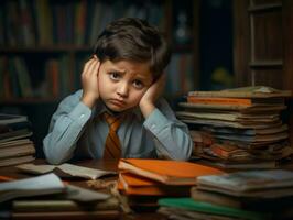 photo of emotional dynamic pose Indian kid in school AI Generative