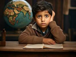 photo of emotional dynamic pose Indian kid in school AI Generative