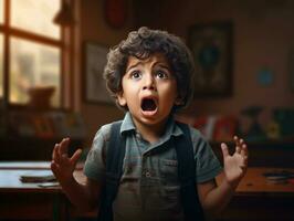 photo of emotional dynamic pose Indian kid in school AI Generative