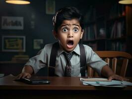 photo of emotional dynamic pose Indian kid in school AI Generative