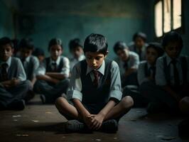 photo of emotional dynamic pose Indian kid in school AI Generative