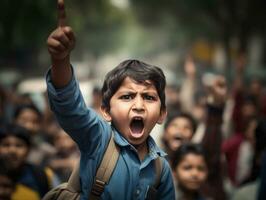 foto de emocional dinámica actitud indio niño en colegio ai generativo