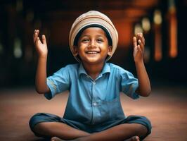 photo of emotional dynamic pose Indian kid in school AI Generative