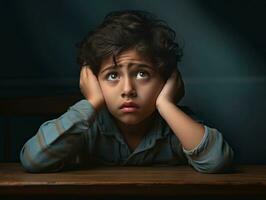 photo of emotional dynamic pose Indian kid in school AI Generative