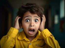 photo of emotional dynamic pose Indian kid in school AI Generative