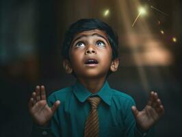 foto de emocional dinámica actitud indio niño en colegio ai generativo