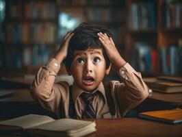 photo of emotional dynamic pose Indian kid in school AI Generative