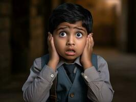 photo of emotional dynamic pose Indian kid in school AI Generative