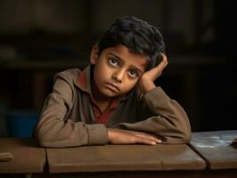 photo of emotional dynamic pose Indian kid in school AI Generative