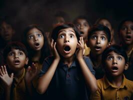 photo of emotional dynamic pose Indian kid in school AI Generative