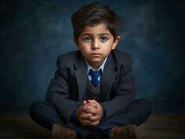 photo of emotional dynamic pose Indian kid in school AI Generative