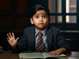 photo of emotional dynamic pose Indian kid in school AI Generative