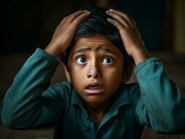 photo of emotional dynamic pose Indian kid in school AI Generative