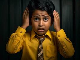 photo of emotional dynamic pose Indian kid in school AI Generative