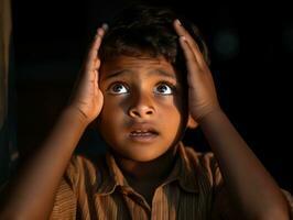 photo of emotional dynamic pose Indian kid in school AI Generative