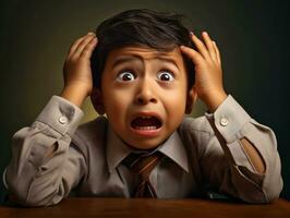 photo of emotional dynamic pose Indian kid in school AI Generative