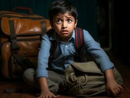 photo of emotional dynamic pose Indian kid in school AI Generative