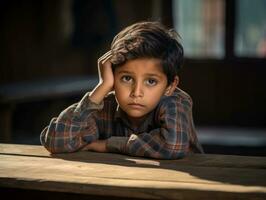 photo of emotional dynamic pose Indian kid in school AI Generative