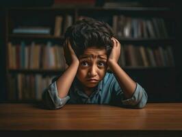 photo of emotional dynamic pose Indian kid in school AI Generative