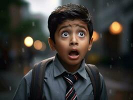 photo of emotional dynamic pose Indian kid in school AI Generative