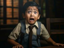 photo of emotional dynamic pose Indian kid in school AI Generative