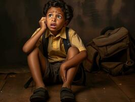 photo of emotional dynamic pose Indian kid in school AI Generative