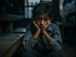 photo of emotional dynamic pose Indian kid in school AI Generative