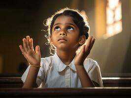 photo of emotional dynamic pose Indian kid in school AI Generative