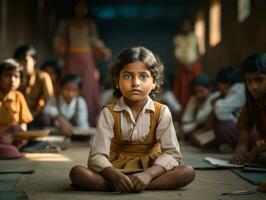 photo of emotional dynamic pose Indian kid in school AI Generative