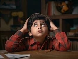 photo of emotional dynamic pose Indian kid in school AI Generative