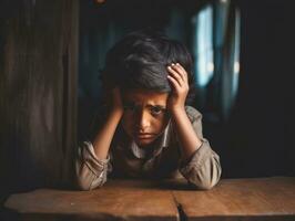 photo of emotional dynamic pose Indian kid in school AI Generative