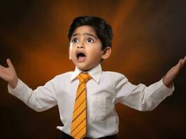 photo of emotional dynamic pose Indian kid in school AI Generative