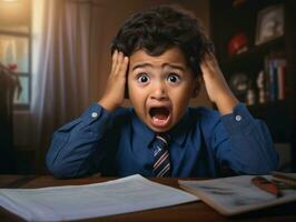 photo of emotional dynamic pose Indian kid in school AI Generative