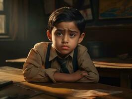 photo of emotional dynamic pose Indian kid in school AI Generative