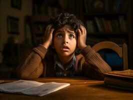 photo of emotional dynamic pose Indian kid in school AI Generative