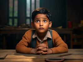 photo of emotional dynamic pose Indian kid in school AI Generative