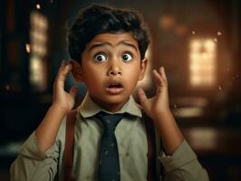 photo of emotional dynamic pose Indian kid in school AI Generative