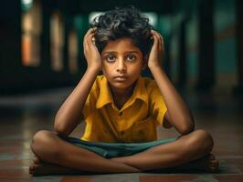 photo of emotional dynamic pose Indian kid in school AI Generative