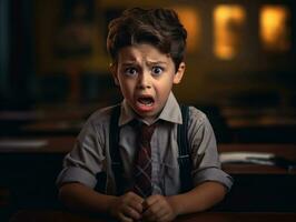 foto de emocional dinámica actitud indio niño en colegio ai generativo