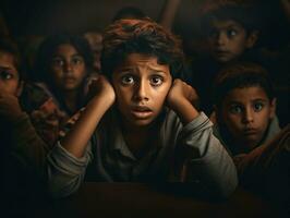 photo of emotional dynamic pose Indian kid in school AI Generative