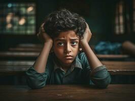 foto de emocional dinámica actitud indio niño en colegio ai generativo