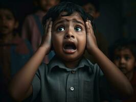 photo of emotional dynamic pose Indian kid in school AI Generative