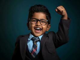 photo of emotional dynamic pose Indian kid in school AI Generative