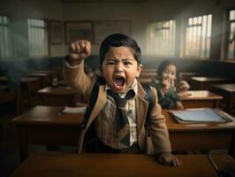 photo of emotional dynamic pose Indian kid in school AI Generative