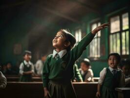 photo of emotional dynamic pose Indian kid in school AI Generative