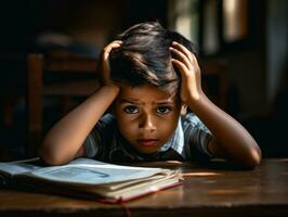 photo of emotional dynamic pose Indian kid in school AI Generative