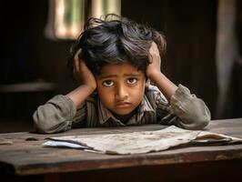 photo of emotional dynamic pose Indian kid in school AI Generative