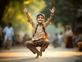 photo of emotional dynamic pose Indian kid in school AI Generative